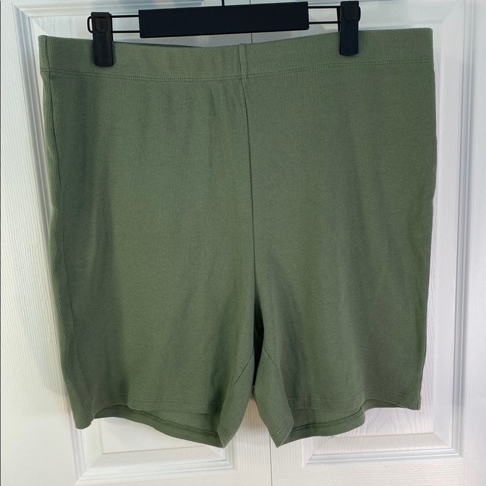 2 for $25 - Addition Elle Ribbed Green Shorts, Mid Length, 2X Plus, 18, 20
